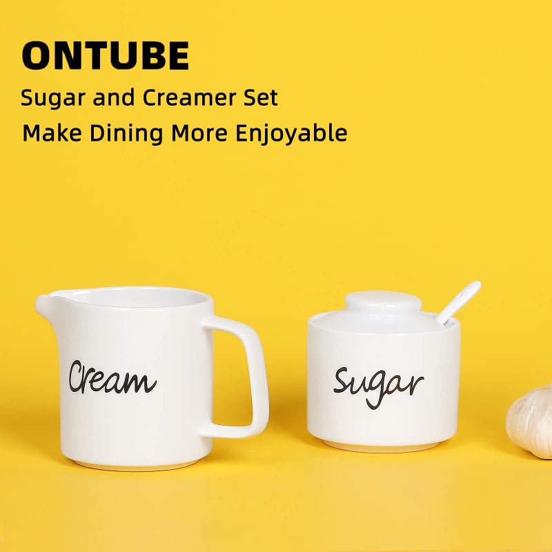 ONTUBE Porcelain Sugar bowl and Creamer Set of 3,White - Image 3